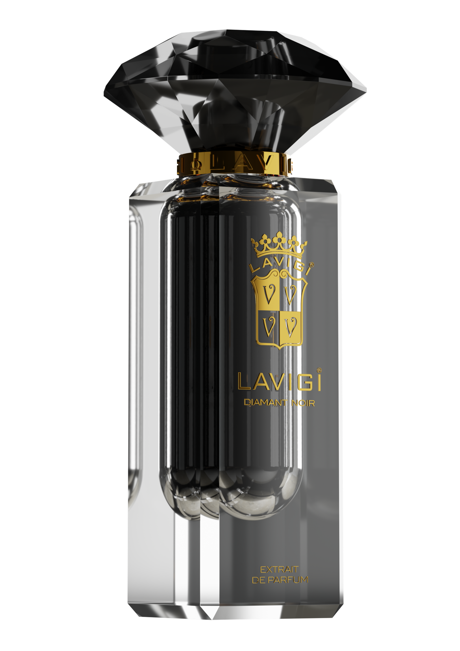 DIAMANT NOIR 50 ml extrait de parfum bottle with black diamond cap